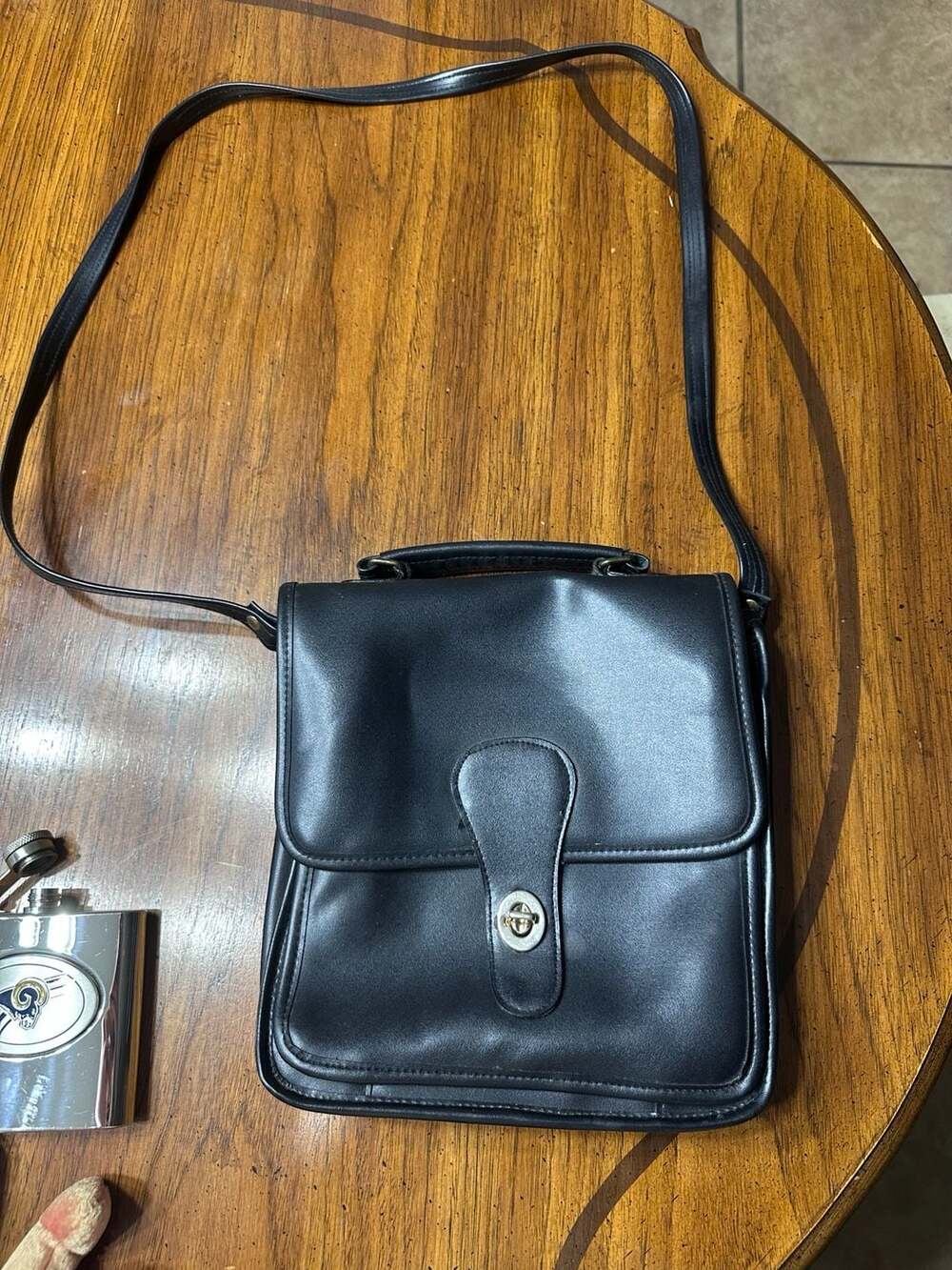 Vintage Kathy Van Zeeland Black Faux Leather Crossbody Bag with Turnlock Closure